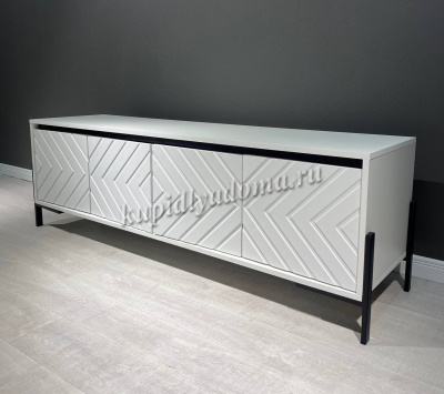 Тумба ТВ Квин-3 (Белый/МДФ Лофт белый/ Металл черный) 