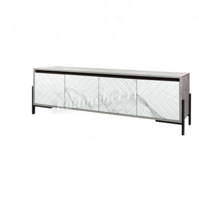 Тумба ТВ Квин-3 (Белый/МДФ Лофт белый/ Металл черный) 