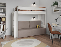 Кровать двухъярусная Немо с матрасом (Белый/Ткань велюр Парма капучино)