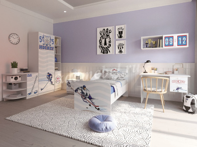 Кровать Смарти (Белый/Фотопечать Хоккей)