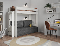 Кровать двухъярусная Немо с матрасом (Белый/Ткань рогожка серая)