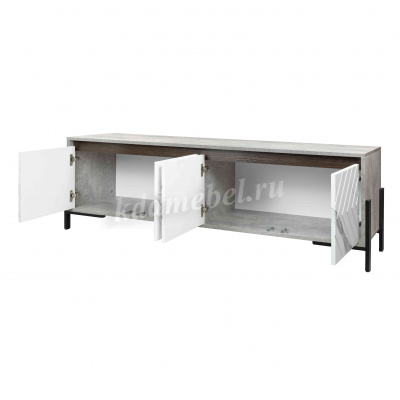 Тумба ТВ Квин-3 (Белый/МДФ Лофт белый/ Металл черный) 