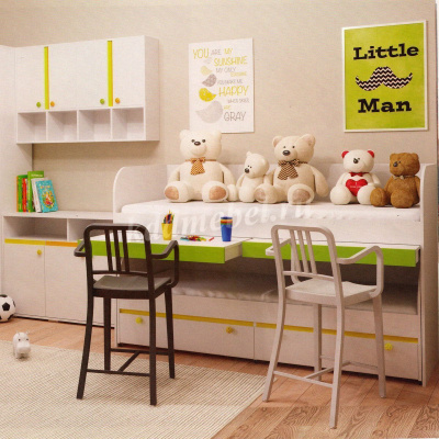 Кровать-стол  двухъярусная Мамба (Белый/Зеленый)